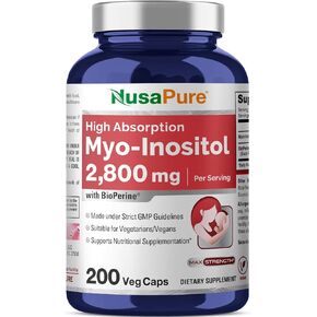 NusaPure Myo-Inositol 2800mg, 200 Capsules, Extra Strength Supplement, Non-GMO