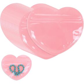 100 PCS Small Bags for Small Businesses, Packaging Bags, Pink Heart-Shaped Mylar Bags, Cute Mini Packaging Supplies for Earrings Sample for Earring Jewelry Small Trinkets Small Accessories