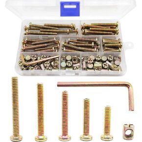 binifimux 100pcs 1/4-20" Zinc Plated Hex Socket Cap Bolts Barrel Nuts Assortment Kit for Crib Baby Bed Cots Chairs