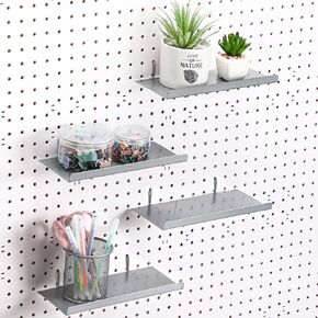 Beeveer 4 Pcs Pegboard Shelves Wall Organizer Peg Board Shelf Brackets Pegboard Steel Tray Pegboard Accessories Organizing Tools for Craft Home Garage Room Nursery Workbench, Black, 10.04 x 4.33 in