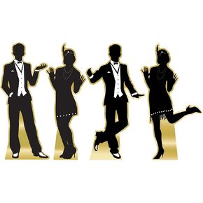 Beistle Large 4 Piece 5' 5" x 34.5" Cardboard Great 20's Dancer Silhouette Stand-Ups- 1920's Prom Décor, Photo Backdrops