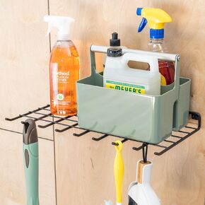 StoreYourBoard Afton Laundry Room Shelf, Wire Shelving Wall Mounted, Hanging Hooks for Broom and Mop, Cleaning Supplies Shelf for Home and Garage, 17.5" x 9"