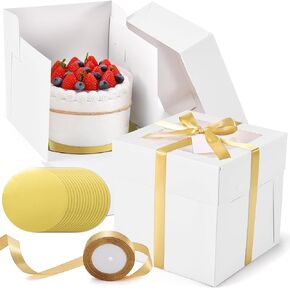 24Pcs Cake Boxes 8x8x8 Inch Dessert Boxes, 12pcs Bakery Boxes with Window (12pcs Cake Boards), Cake Carrier Container Pink Disposable Pie Boxes Package for Bake Decorating Supplies Pastry Box