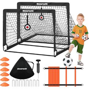 Kids Soccer Goals for Backyard Set of 2, 4x3ft Portable Pop Up Soccer Goal Training Equipment with Soccer Ball, Ladder, Cones and Targets, Soccer Nets for Kids Toddler Outdoor Sports Games