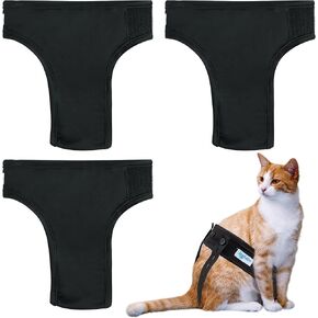 Leekalos Reusable Washable Cat Diapers (3 Pack) - Highly Absorbent Cat Diapers - Size Adjustable Diapers for Female Cats & Male Cat Easy to Put on Diapers