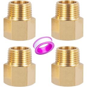 Brass Pipe Fitting Reducer Adapter1/2" NPT Female X 1/2" NPT Male Extension Connector （4-Pack）