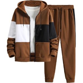 SweatyRocks Men's Tracksuits Color Block Casual Sweat suits Long Sleeve Full Zip Hoodies and Sweatpants Outfits