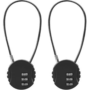 2 Pack Combination Lock 3 Digit Outdoor Waterproof Padlock, Locker Lock Gym Lock, Mini Wire Rope Combination Padlock, Code Lock (Black)