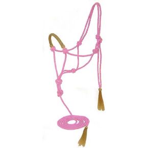 Tahoe Nylon Rope Halter with Lead and Rawhide Braided Noseband, Pink