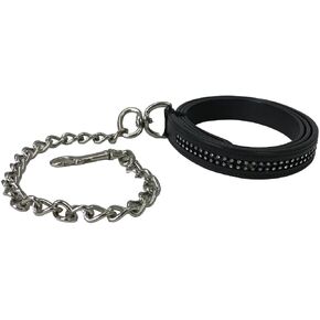 Derby Originals Multipurpose Crystal Inlay Leather Lead for Cattle, Horse or Dog with Chain and Swivel Snap (Black, 1 Width)