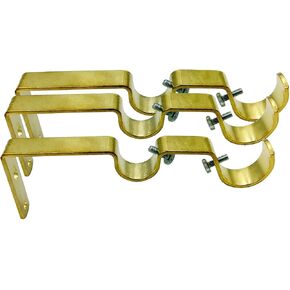 Double Curtain Rod Hanging Brackets Havy duty 3Pcs-Gold