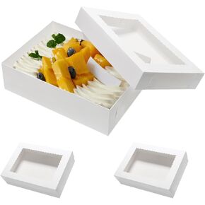 14x10x4 Cake Boxes 6pcs Rectangle Quarter Sheet Bakery Boxes with Window 1/4 Sheet Cake Boxes 14 Inch Long Treat Box - Donuts, Pastry Baking Cake, Pie White Cardboard Packaging Boxes