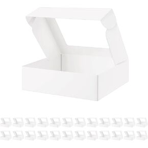 HAPPY POTATO 25 Bakery Boxes with window, White Pastry Boxes with Window, 10x8x2.5 Inches Bakery Boxes for Cookies, Dessert Boxes with Window, Treat Boxes for Pie, Donuts, Cookies, Muffins, Chocolate