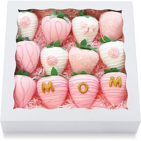 15pcs 8x8x2 Inch White Bakery Boxes, Pie Boxes Cookie Boxes with window Chocolate Covered Strawberries Boxes for Christmas Valentine's Mother's Day