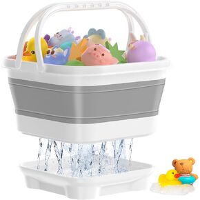 Foldable-Bath-Toy-Storage-Organizer - Baby Bath Toy Holder with Removable Base, Quick-Drain-Drying Bathtub Toy Storage, Basket Bathroom Kids Shower Bath Toys Holder for Bathtub (Blue)