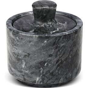Flexzion Marble Salt Cellar with Lid, Multi-Purpose Marble Container for Salt, Pepper, Paprika and Powdered Herbs, Marble Box for Jewelry, Watches and Accessories (White)