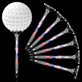 100 Pack Golf Tees 3 1/4'' Plastic Golf Tees Unbreakable American Flag Golf Tees Low Friction Transparent Long Golf Tees Bulk with Big Cup 8 Prongs Golf Accessories for Men