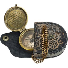 Brass Compass Unique Print Trust in The Lord Quote Compass with Leather Case, Camping Compass, Boating Compass, Compass Gift.