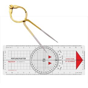 Portland Course Plotter Navigation Divider Kit Marine Sailing Nautical Protractor Single Handed Straight Divider Solid Brass 8"", Transparent