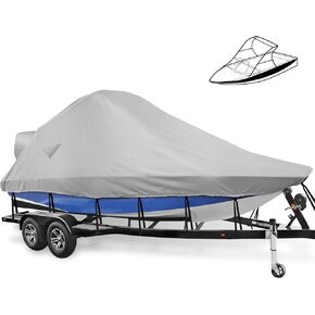 Wake Tower Boat Cover,900D Marine Heavy Duty Waterproof Boat Cover,Wakeboard Tower Boat Cover,Fits Fits V Hull Runabout Ski-Boats, 21-23ft, Gray