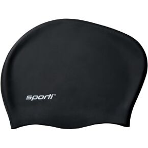 Sporti Silicone Swim Cap for Bun Long Hair Unisex Adult Protection Bathing Cap Anti-Slip Interior Grip, H 7.5" Opening 8.25"
