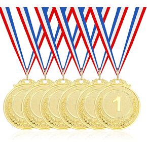 Mabor 6 Pcs Gold Medals for Awards Adults, 1st Place Metal Award Medals Olympic Style Participation Winner Awards for Sports, Party, Tournaments, Prizes, Competitions, 2 Inches