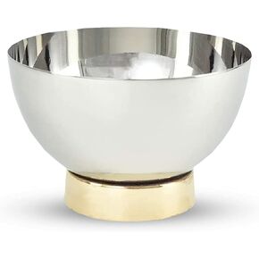 Serene Spaces Living Stainless Steel Mini Bowl with Gold Base, Silver Decorative Bowl, Metal Centerpieces for Tables, Use for Fruit, Candy, Salad, Serving Food, Measures 3.25" Tall & 5" Diameter