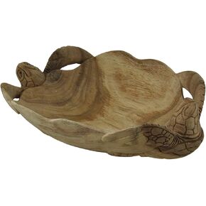 Zeckos منحوتة يدويًا بسلاحف بحرية مزدوجة مزخرفة بحافة سكالوب خشبية - ديكور خشبي آسر للمحيط يبلغ طوله 27.94 سم - احتضان السحر الساحلي in Kuwait