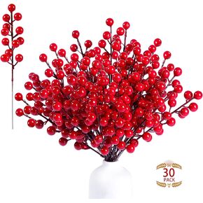 Sggvecsy 30 Pack Artificial Red Berry Stems 8.9inch Christmas Red Berry Picks Holly Berry Branches for Christmas Tree Decorations Holiday DIY Crafts Xmas Ornaments Wedding Home Decor