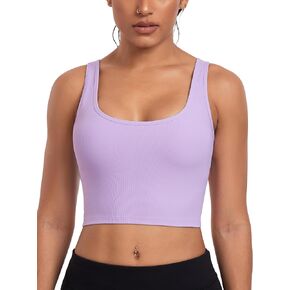 Workout Tank Tops Woman Built in Bra Workout Tops for Women, Square Neck Longline Sports Bras Running Crop Tops