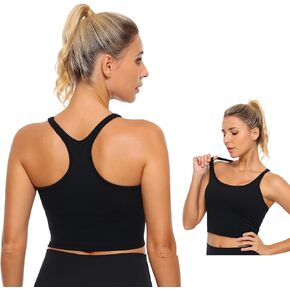 Womens Sports Bra Longline Yoga Tops for Workout Crop Y Back Padded Low Impact