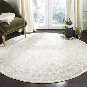 SAFAVIEH Adirondack Collection Area Rug - 4' Round, Ivory & Silver, Oriental Distressed Design, Non-Shedding & Easy Care, Ideal for High Traffic Areas in Living Room, Bedroom (ADR109C), 1.0" Thickness