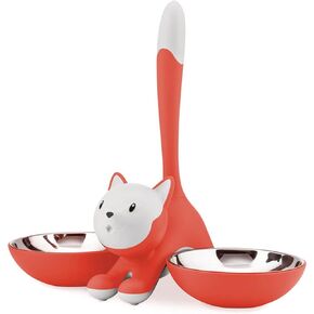 Alessi AMMI09 RO Tigrito Cat bowl in thermoplastic resin, Red Orange and 18/10 stainless steel.