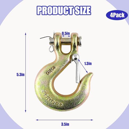 5/16Inch Clevis Slip Hook, 4Pack Heavy Duty Forged Steel Safety Hook with Safety Latch, G70 Tow Chain Clevis Grab Hook for Trailer Truck Transport Tow Chain Hook，3/4 in Opening,14,000 Lb Capacity in Kuwait