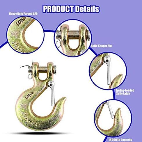5/16Inch Clevis Slip Hook, 4Pack Heavy Duty Forged Steel Safety Hook with Safety Latch, G70 Tow Chain Clevis Grab Hook for Trailer Truck Transport Tow Chain Hook，3/4 in Opening,14,000 Lb Capacity in Kuwait