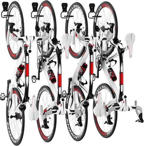Wall Mount Bike Hooks, Bike Hooks for Garage, Vertical Bike Hanger for Indoor Use, Heavy Duty with 8mm Thick Steel Frame, 4PCS Storage System, Black in Saudi Arabia