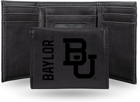 محفظة سوداء ثلاثية الطي للرجال من Rico Industries NCAA Baylor Bears - شعار الفريق الفاخر 10 جيوب محفور بالليزر على جلد نباتي - تصميم بسيط، نافذة لبطاقة الهوية، حامل بطاقة الائتمان - هدية مثالية للرجال in Saudi Arabia