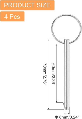 uxcell 4Pcs 6mmx60mm Quick Release Pins, Carbon Steel Marine Hardware for Marine Mountain Seat, Ship Outfitting, Shipbuilding, Silver in Saudi Arabia