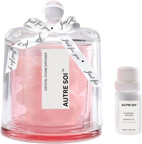 Natural Stone Pink Rose Quartz Aromatherapy Small Diffuser with Essential Oil 10ML for Relaxation for Home and Office Desk, Mini Office Desk Decor, Cute and pretty oil diffuser. in Saudi Arabia