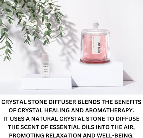 Natural Stone Pink Rose Quartz Aromatherapy Small Diffuser with Essential Oil 10ML for Relaxation for Home and Office Desk, Mini Office Desk Decor, Cute and pretty oil diffuser. in Saudi Arabia