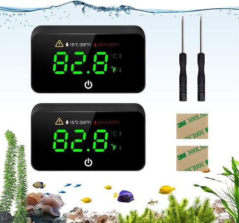 Digital Aquarium Thermometer, Stick-on Fish Tank Thermometer with LED Display, Wireless Aquarium Temperature Measurement with Battery-Change Tool and Extra Sticker.(Black*1) in Saudi Arabia