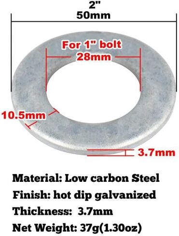 30 حزمة معرف: 1.1 بوصة فلكة مسطحة مجلفنة، سماكة 3.7 ملم فلكة مستديرة من الفولاذ منخفض الكربون، 2 بوصة القطر الخارجي in Kuwait