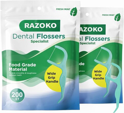 RAZOKO Dental Floss Picks | Toothpick, Extra Strong Flosser Pick, Fresh Mint Flavor, 75 Dental Floss Picks, Pack of 3 in Kuwait