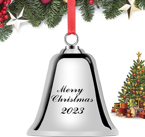 Christmas Bell, Gifts for Family, Silver Bells Christmas Decorations, 2023 Bell Ornaments for Christmas Tree, Xmas Tree Carving Christmas Bells with Ribbon & Gift Box in Saudi Arabia