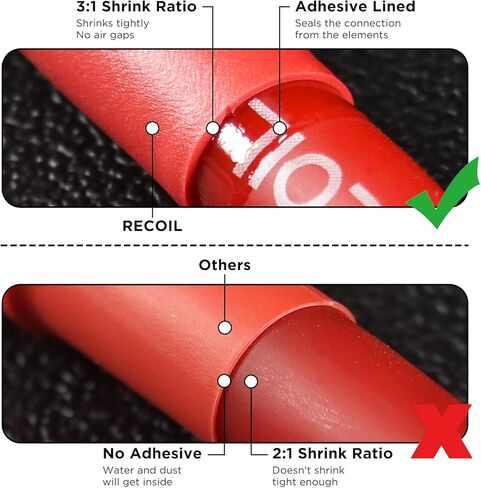 مجموعة متنوعة من أنابيب الانكماش الحراري المقاومة للماء من Recoil HSK200، 200 قطعة، نسبة انكماش 3:1، أنابيب مزدوجة الجدار، مبطنة بمادة لاصقة، 6 أحجام، ألوان حمراء وسوداء in Kuwait