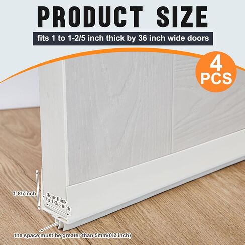 4 Pcs 36 Inch Adjustable Door Sweep for Door Bottom 1 to 1-2/5In Wide Storm Door Sweep Replacement Under Door Draft Stopper Weather Stripping Door Seal Bottom Door Threshold Seal, White in Kuwait