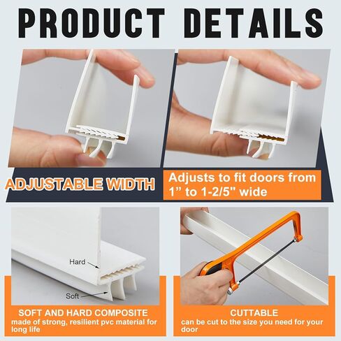 4 Pcs 36 Inch Adjustable Door Sweep for Door Bottom 1 to 1-2/5In Wide Storm Door Sweep Replacement Under Door Draft Stopper Weather Stripping Door Seal Bottom Door Threshold Seal, White in Kuwait