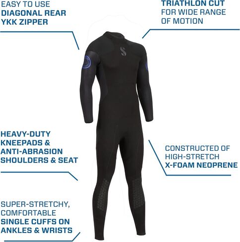 بدلة غطس SCUBAPRO Oneflex Steamer للرجال، 3 مم، سحاب خلفي، X-Foam Neoprene، M in Saudi Arabia