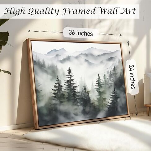 Induslyfe Framed Wall Art Decor Classical Oil Painting Canvas Prints Landscape Wall Art Cloud and Pine in Winter Snow Sage Green Vintage Wall Art for Home Bathroom Living Room Kitchen 24x36in in Saudi Arabia