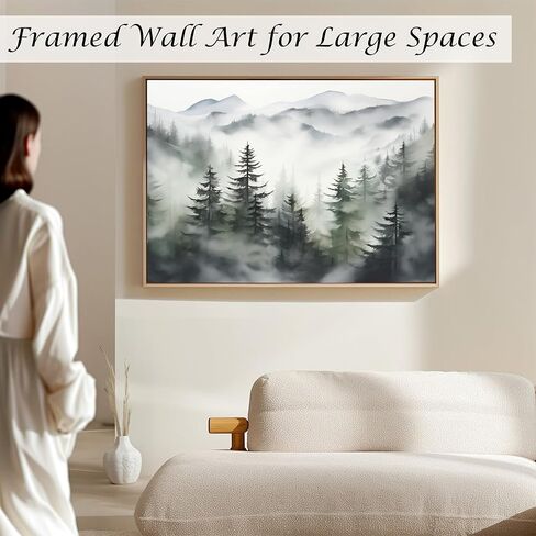 Induslyfe Framed Wall Art Decor Classical Oil Painting Canvas Prints Landscape Wall Art Cloud and Pine in Winter Snow Sage Green Vintage Wall Art for Home Bathroom Living Room Kitchen 24x36in in Saudi Arabia